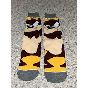 Looney Tunes Tasmanian Devil Crew Socks Yellow‎ Brown Grey Cartoon Design